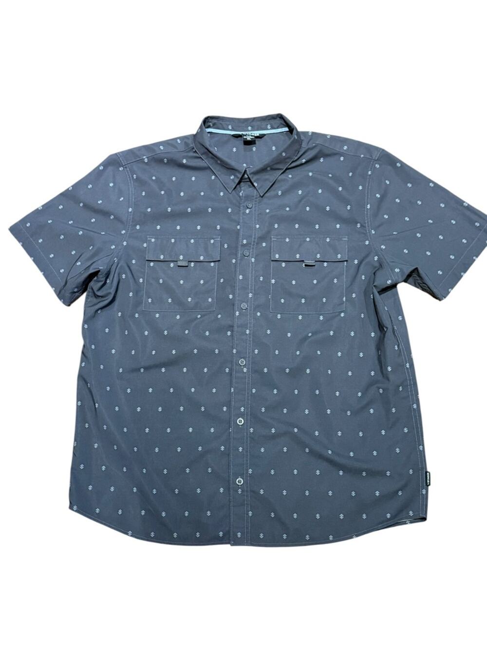Voyager Short Sleeve Button-Up Shirt in Gray with Mini Geo Print Mens XL